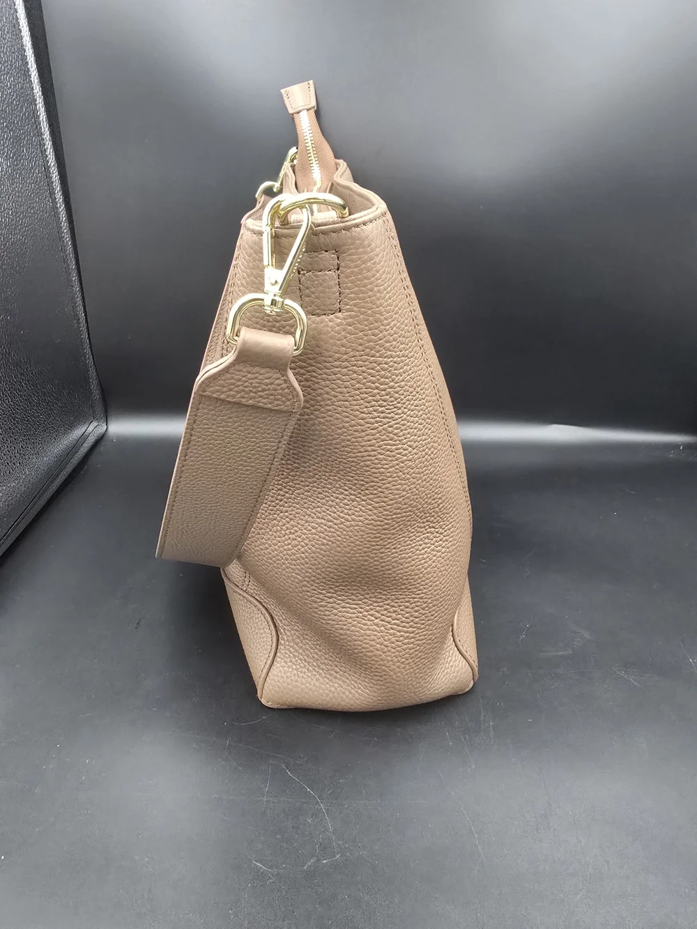 Pebbled Leather Hobo Bag in Taupe - Classic Everyday Carry